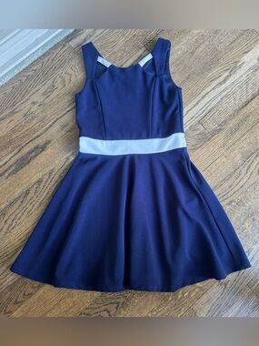 Girls Sally Miller Couture Navy Blue Fit-and-Flare Dress with White Waistband